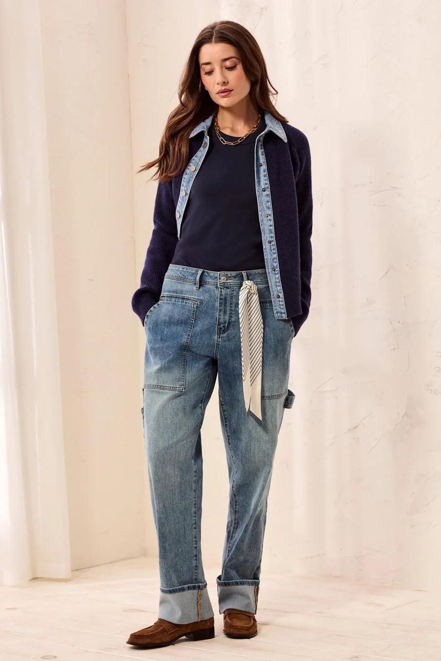 Tribal Womens Audrey Carpenter Straight Leg Denim With Removable Scarf