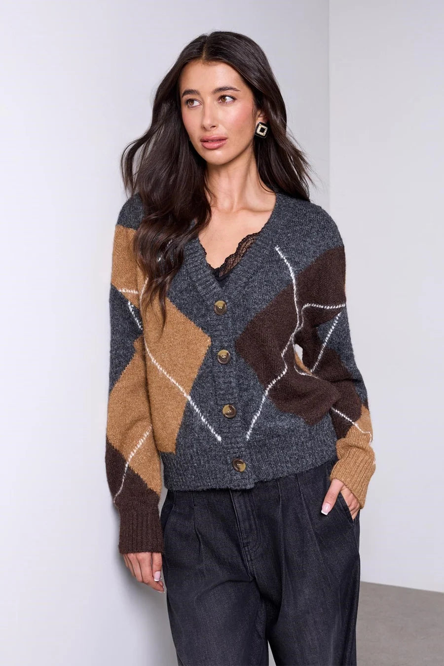 Tribal Womens Blue Thread Lofty Argyle Sweater