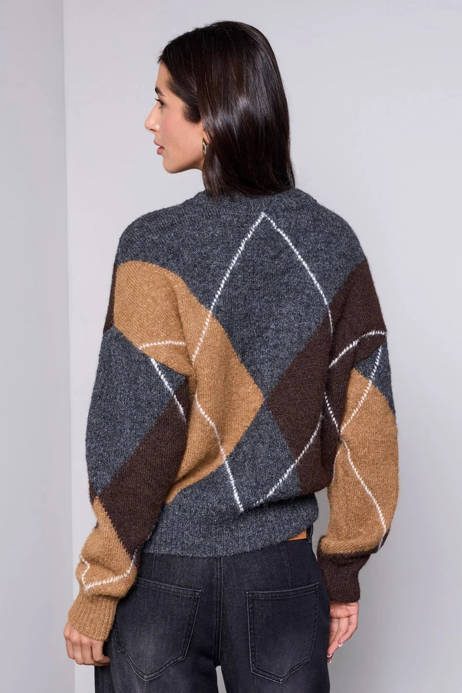 Tribal Womens Blue Thread Lofty Argyle Sweater