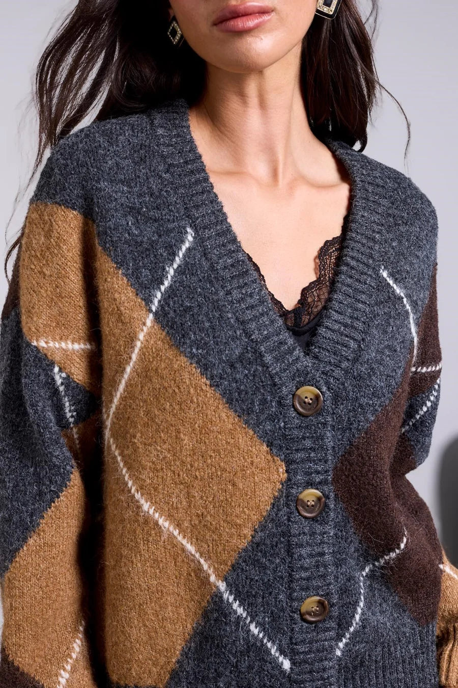 Tribal Womens Blue Thread Lofty Argyle Sweater