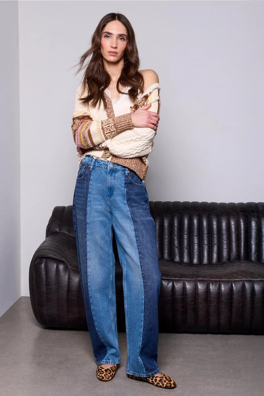 Tribal Womens Blue Thread Two-Tone Straight Leg Denim Jeans