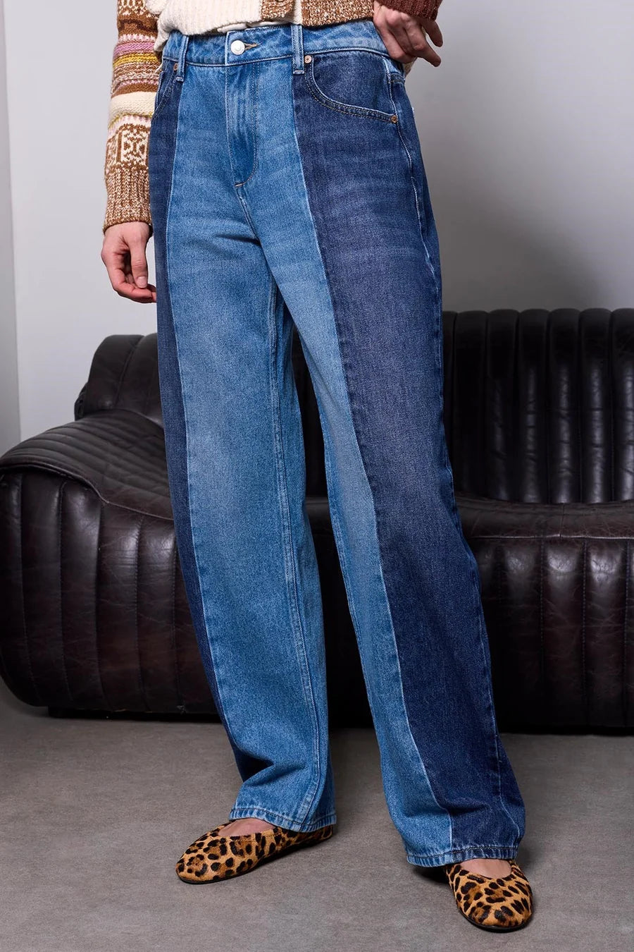 Tribal Womens Blue Thread Two-Tone Straight Leg Denim Jeans