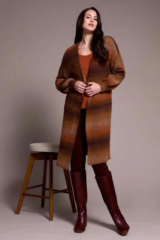 Tribal Womens Long Sweater Cardigan with Puff Sleeve