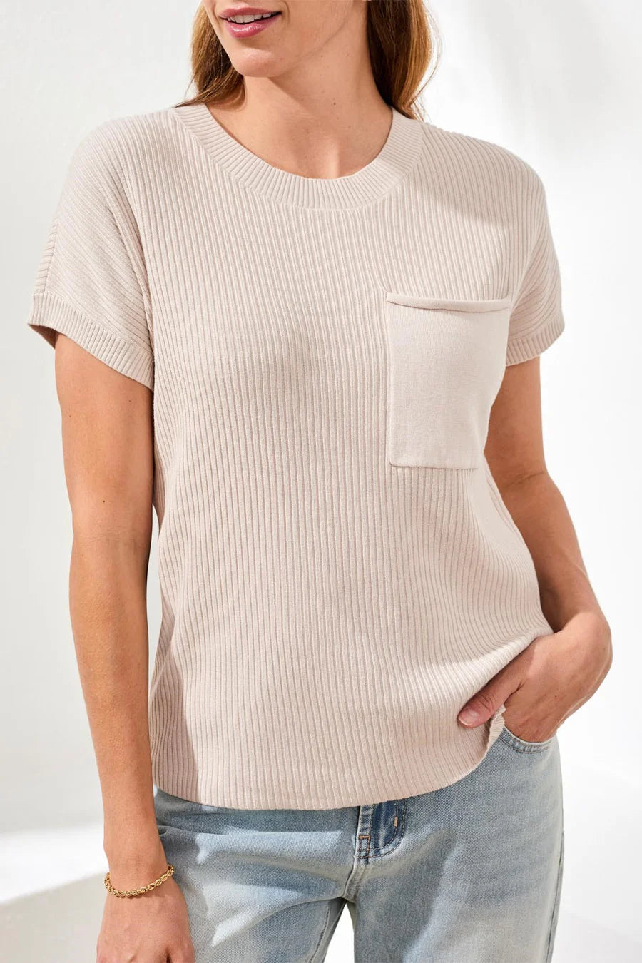 Tribal Womens Short Sleeve Dolman Sweater with Pocket