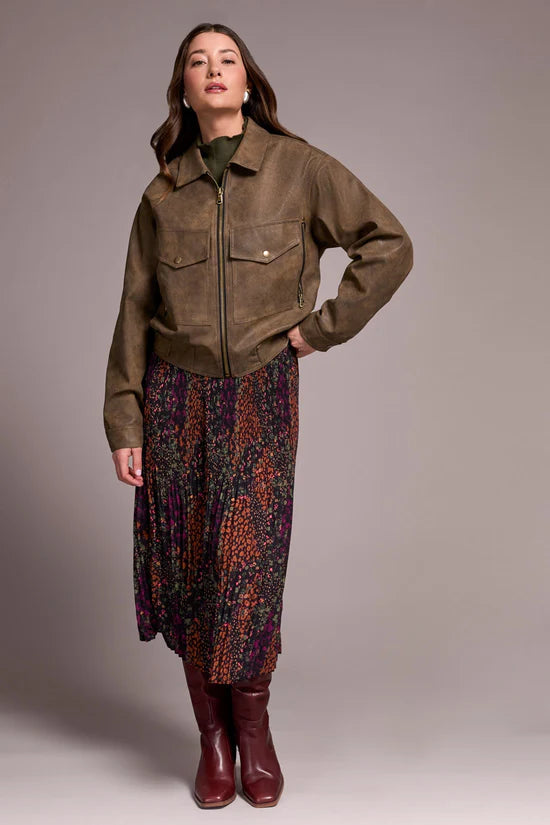 Tribal Womens Faux Leather Front Zipped Tab Jacket