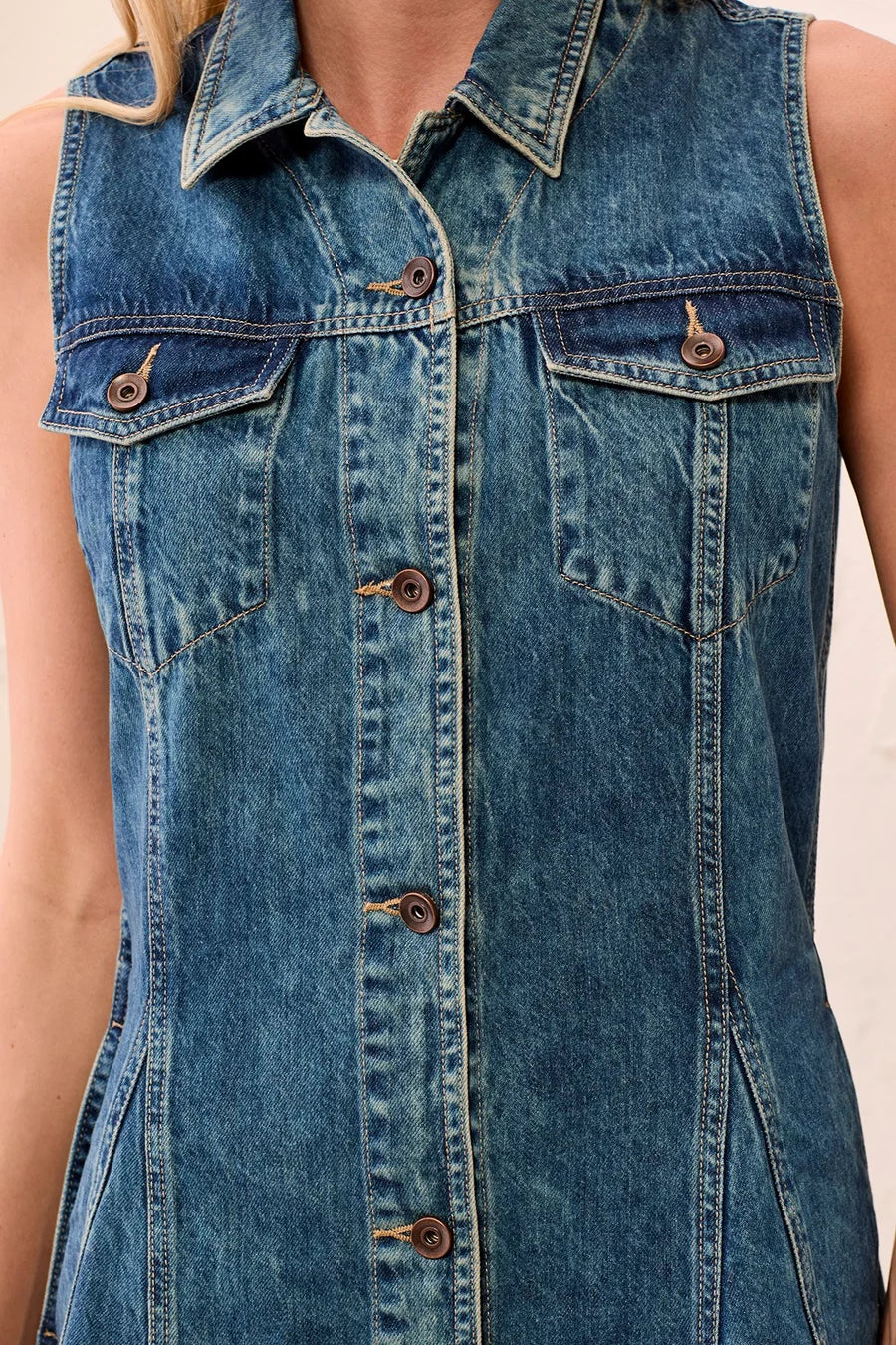 Tribal Womens Fit-And-Flare Button Front Collared Denim Dress