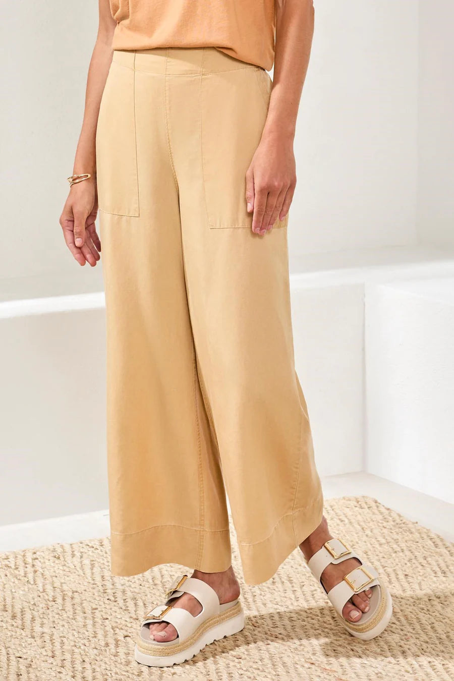 Tribal Womens Flowy Pull on Crop Wide Leg Pant