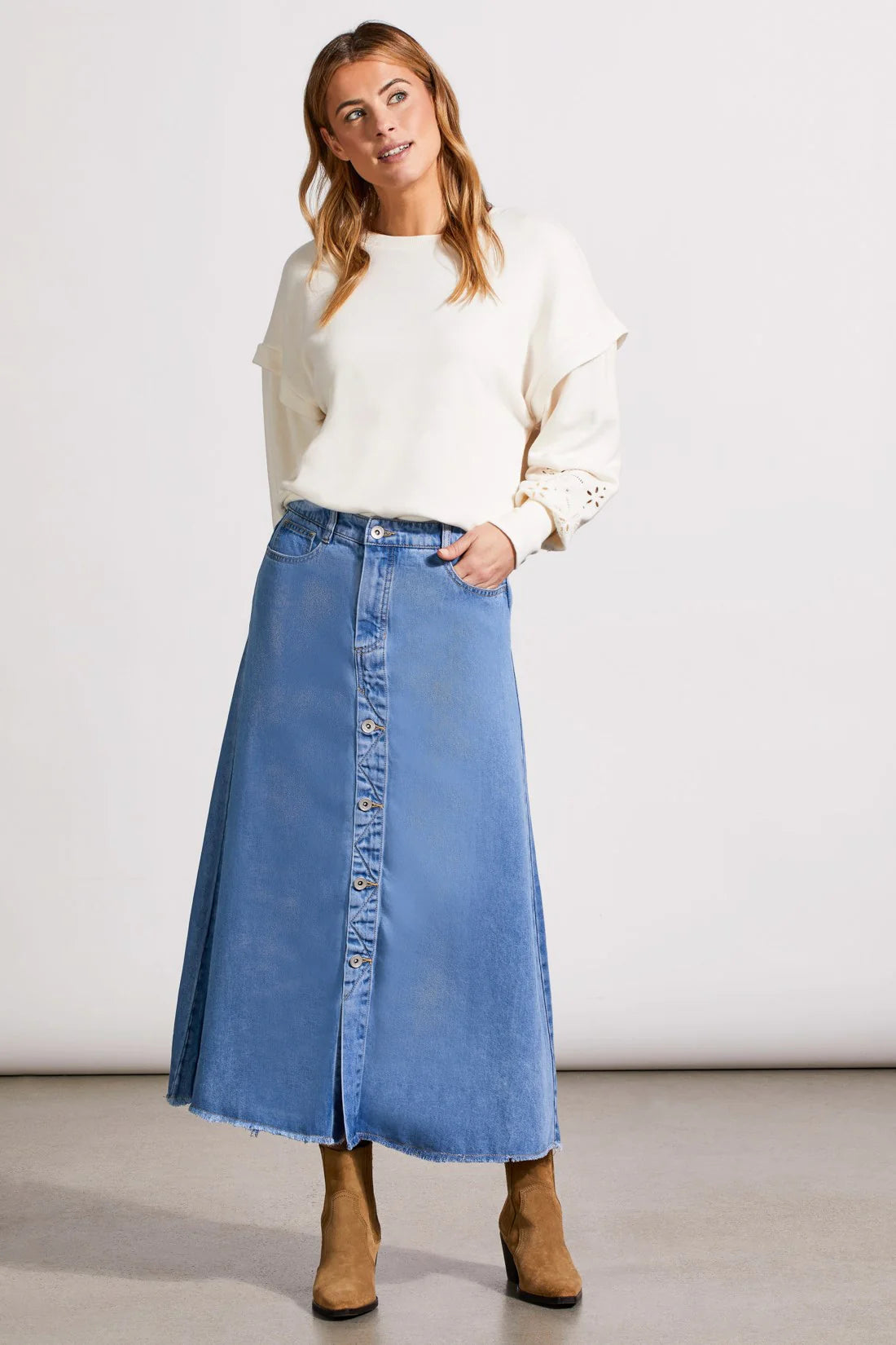 Tribal Womens Button Skirt Denim