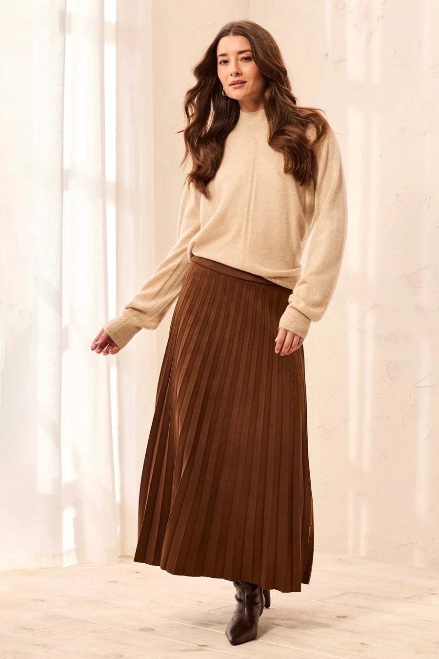 Tribal Womens Pleated Stretchy Faux Suede Pull-On Maxi Skirt