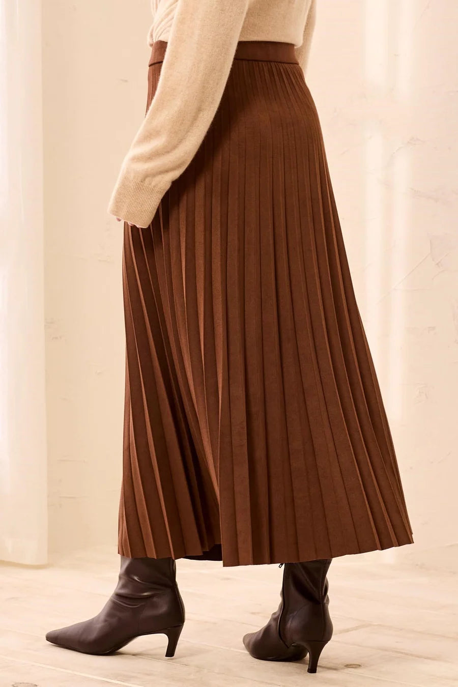 Tribal Womens Pleated Stretchy Faux Suede Pull-On Maxi Skirt