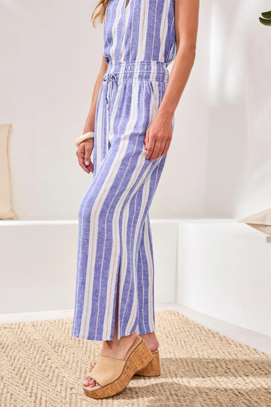 Tribal Womens Flowy Linen Wide‑Leg Pants with Elastic Comfort Waist