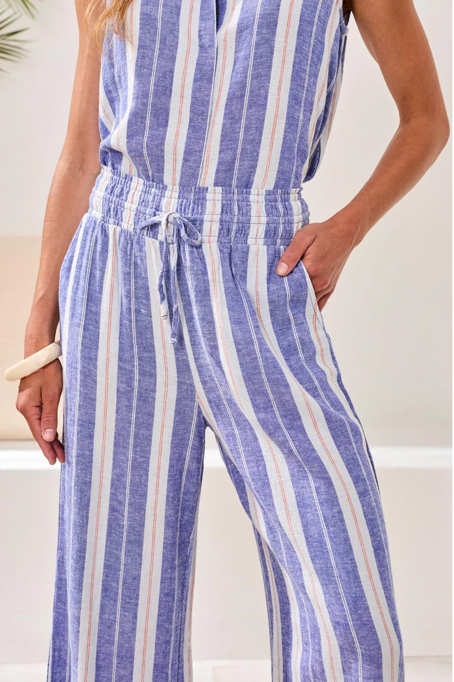 Tribal Womens Flowy Linen Wide‑Leg Pants with Elastic Comfort Waist