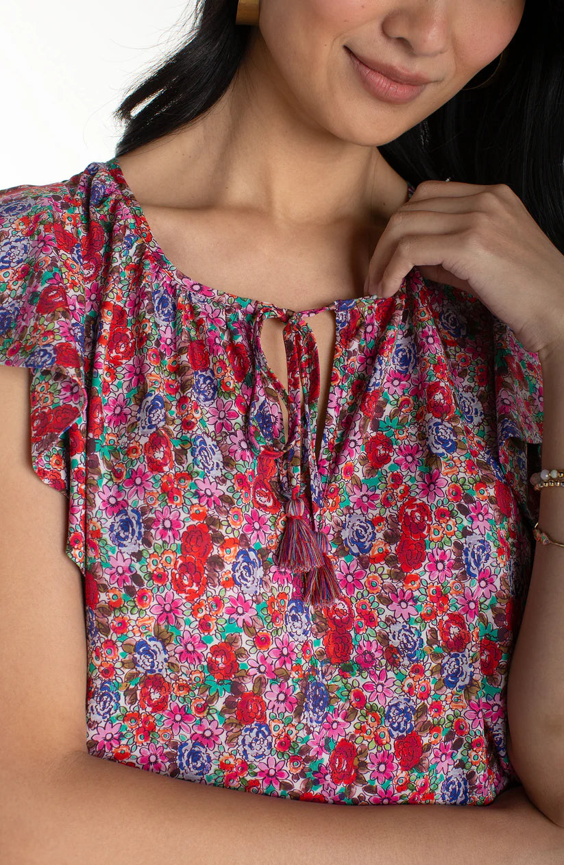 Liverpool Womens Flutter Sleeve Peplum Woven Top