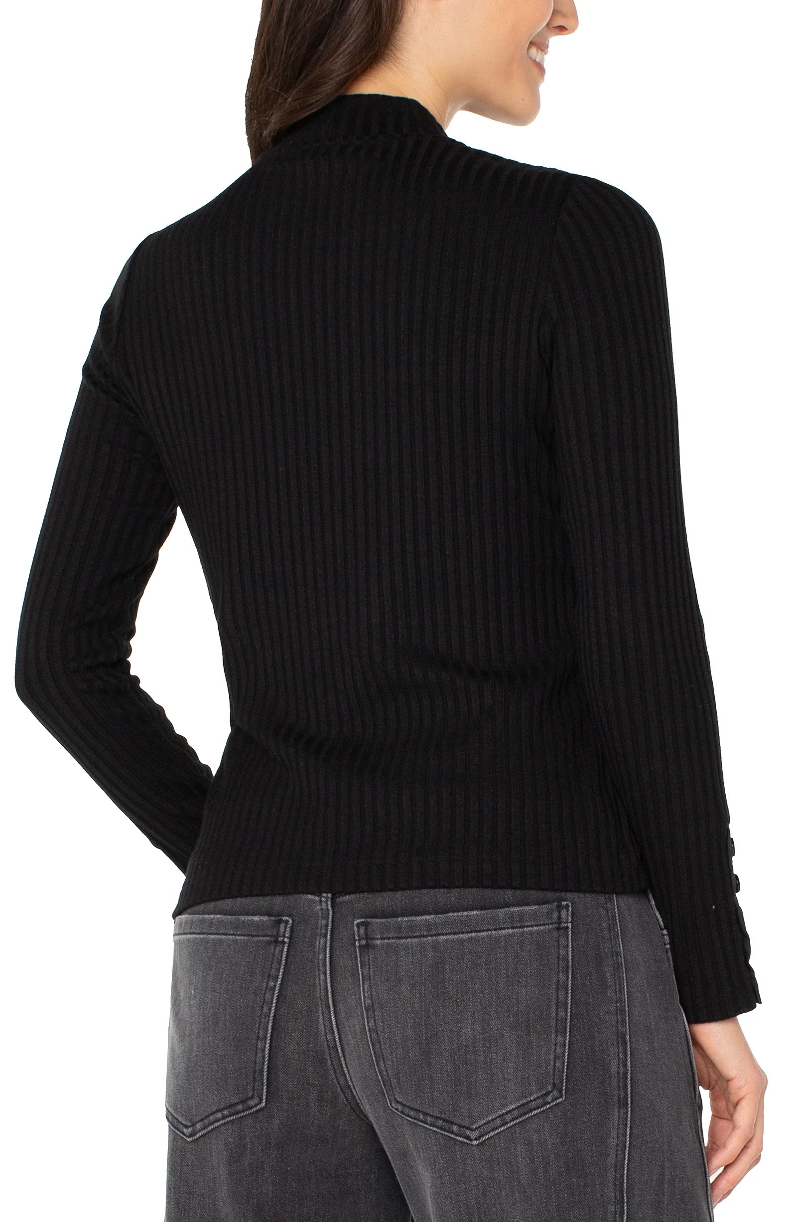 Liverpool Womens Long Sleeve Mock Neck Knit Top W/ Button Detail